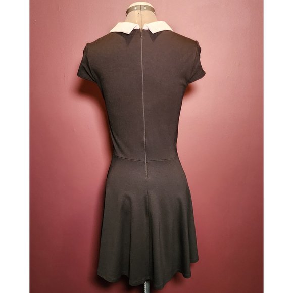 Wednesday Addams Style Dress - Peter Pan Collar Black Dress - Medium - Picture 3 of 5